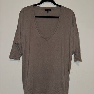 Express Brown Gray Oversized 3/4 Sleeve T-Shirt